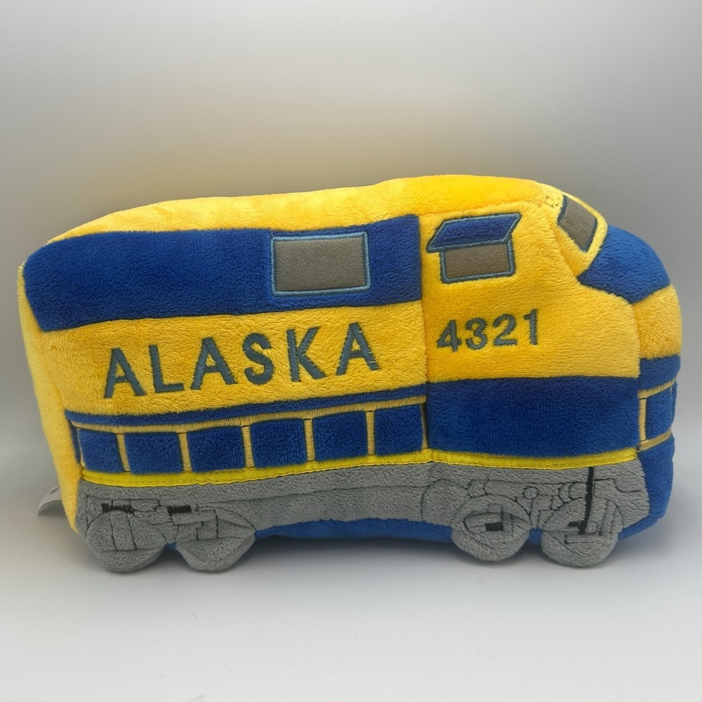 Alaska Railroad Train Engine Car Plush Tourism Yellow Blue Stuffed Toy Unipak
